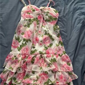 Floral Pink and Green Kids Dress